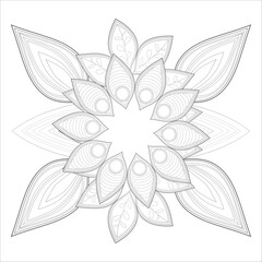 Printable Doodle flowers in monochrome for coloring page, cover, wedding invitation, greeting card, wall art isolated on white background. Hand drawn sketch for adult anti stress coloring page.