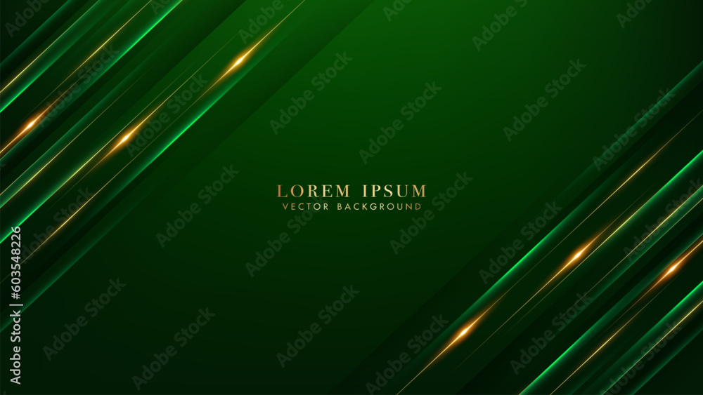 Canvas Prints green luxury background with golden line stripes diagonal with glowing and glitter light effects ele