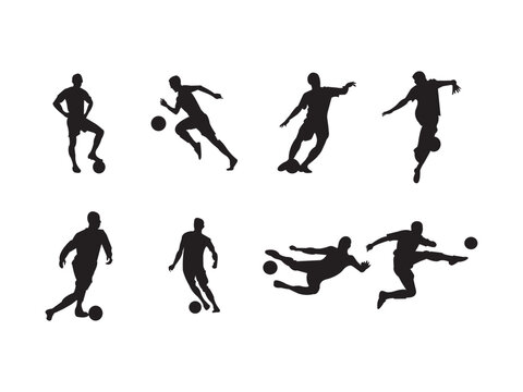 football player silhouette creative illustration vector of graphic. set of silhouettes of football player. soccer shoot silhouettes .