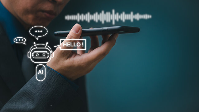conversation with AI Chatbots use their voices to dub movies or read commercials. Voice recognition of modern AI technology.