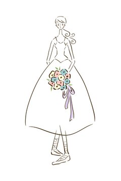 This is an illustration of a ballerina holding a bouquet of flowers.