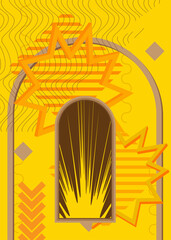 Naklejka premium Abstract brown and yellow, golden old geometrical shapes background. Simple retro gold geometric cartoon art illustration. Vibrant graphic busy bronze psychodelic volumetric vector banner, poster.