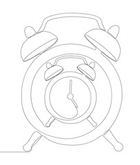 One continuous line of Alarm Clocks. Thin Line Illustration vector clock concept. Contour Drawing Creative ideas.