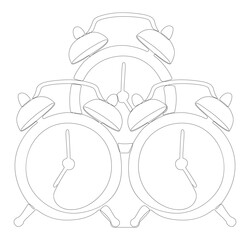 One continuous line of Alarm Clocks. Thin Line Illustration vector clock concept. Contour Drawing Creative ideas.