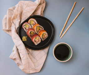 sushi with chopsticks