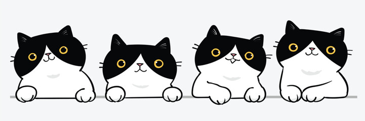 Vector Illustration of Cartoon Cat Head Characters on Isolated Background