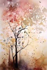 Beautiful abstract watercolor spring blossoms, flowers, branches, for wallpaper and as a design element. Made in part with generative AI
