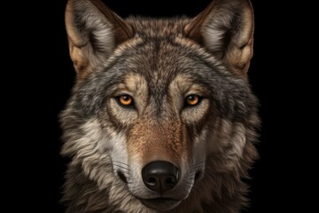 Fototapeta premium Digital illustration of a gray wolf close-up, in the style of macro nature photography, canis lupis, made in part with generative ai. 