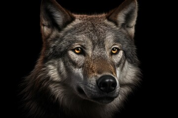 Fototapeta premium Digital illustration of a gray wolf close-up, in the style of macro nature photography, canis lupis, made in part with generative ai. 