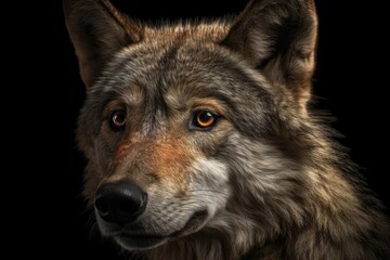 Fototapeta premium Digital illustration of a gray wolf close-up, in the style of macro nature photography, canis lupis, made in part with generative ai. 