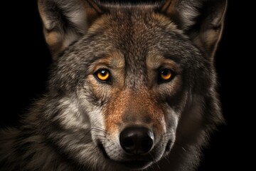 Digital illustration of a gray wolf close-up, in the style of macro nature photography, canis lupis, made in part with generative ai.
