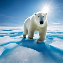 Foto op Canvas polar bear in the snow with the sun in the background © High dimension