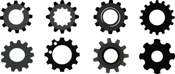 Set of simple gear wheel silhouettes. Gear wheel icons set. Vector illustration