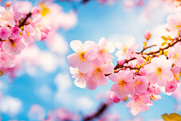 Obraz premium Beautiful sakura flower in spring blue sky