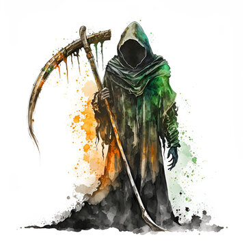 Watercolor Painting of the Grim Reaper Generative AI
