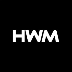 HWM letter logo design with black background in illustrator, vector logo modern alphabet font overlap style. calligraphy designs for logo, Poster, Invitation, etc.