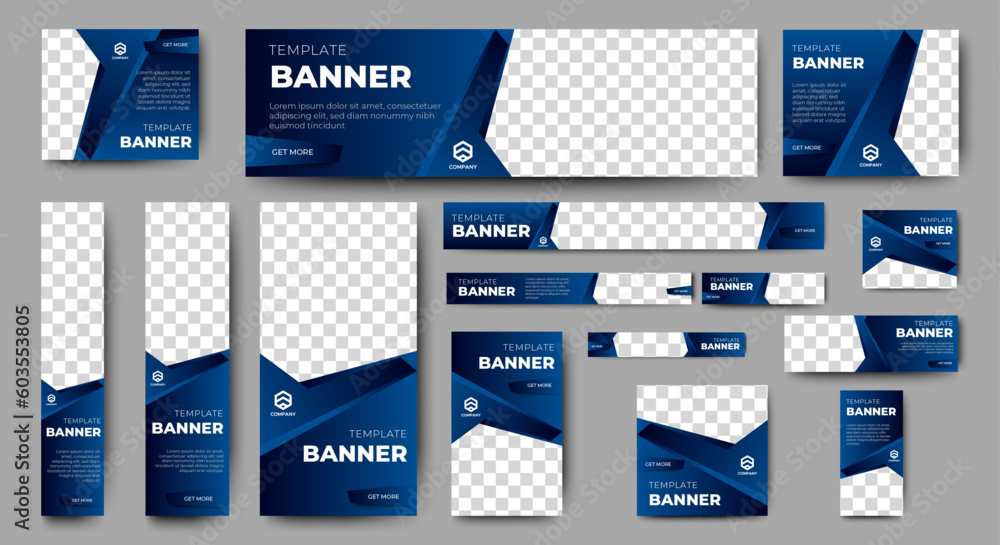 Aufkleber abstract banner design web template set, horizontal header web banner. modern gradient blue cover he