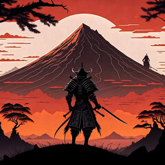 Samurai warrior, vector design, minimalist colors, AI generated