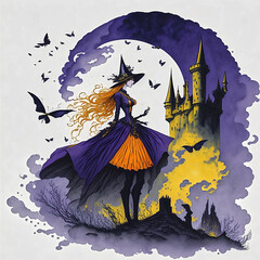 Witch, vector design, minimalist colors, AI generated