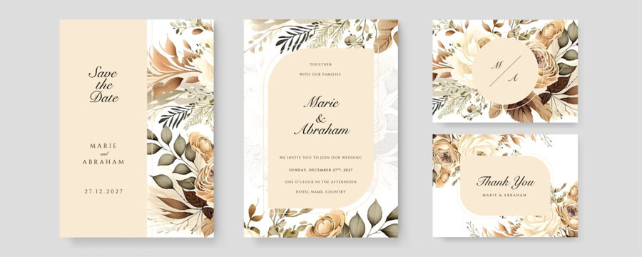 Blue rose floral flower vector hand drawn floral wedding invitation template watercolor