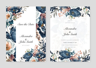 Black rose floral flower vector hand drawn floral wedding invitation template watercolor