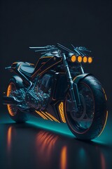 Generative AI, Futuristic Motorbike with led lights mock up on future modern space age motorcycle