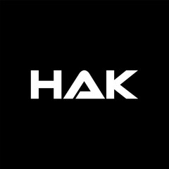 HAK letter logo design with black background in illustrator, vector logo modern alphabet font overlap style. calligraphy designs for logo, Poster, Invitation, etc.