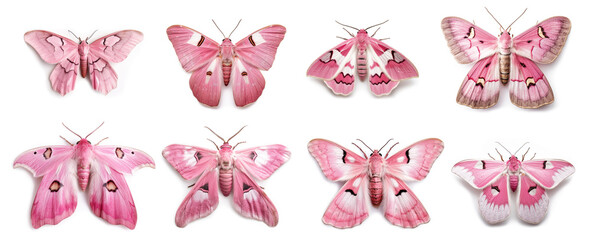 Pink moths and butterflies. Generative AI