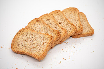 toasted bread slices for breakfast isolated on white studio background