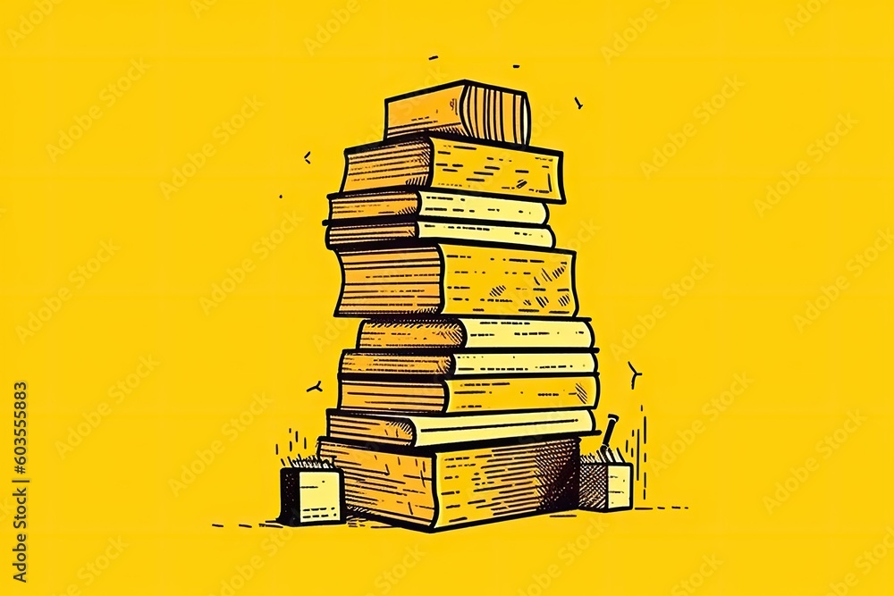 Poster pile of colorful books stacked on top of each other generative ai