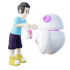 3d Illustration of Human Asking to AI Robot