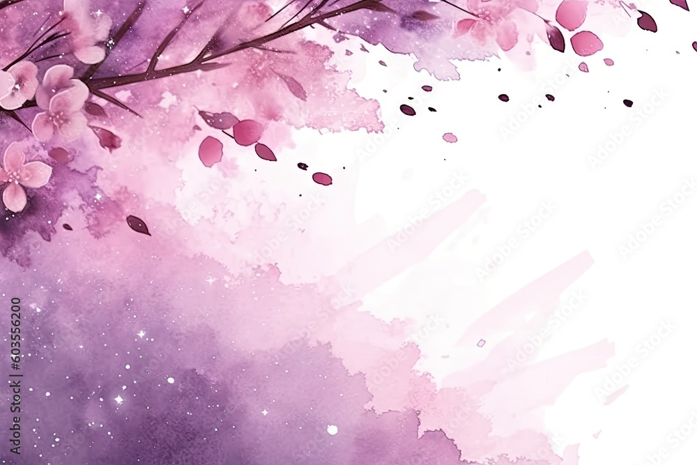 Poster flowering tree with pink blooms generative ai