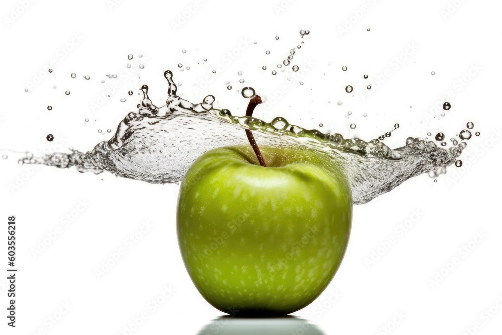 Poster an apple with water droplets splashing out of it generative ai