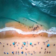 AI created top down drone view of ocean waves at beach during summer 