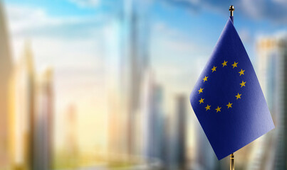 Small national flag of the European Union on a black background