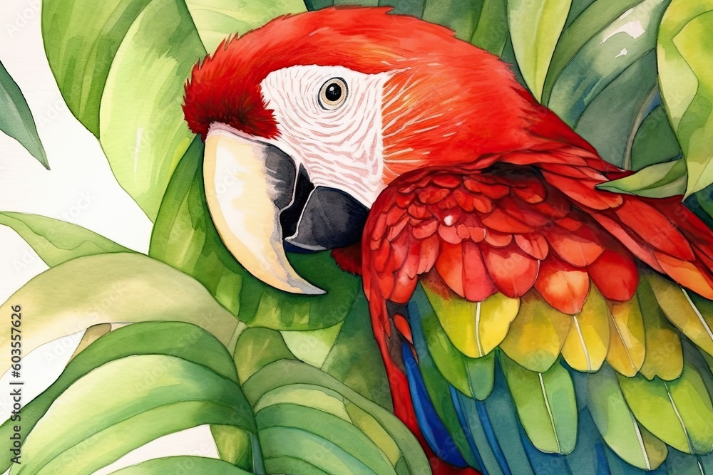 Poster vibrant parrot perched on a tree branch generative ai