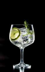 refreshing tasty Gin and tonic on black background created with Generative AI technology