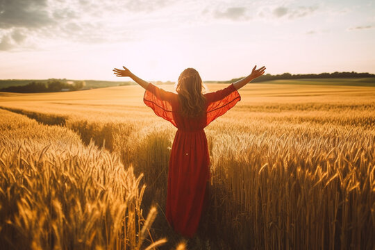 Woman's Open Arms in the Golden Sunset