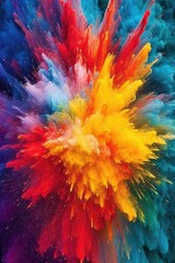 Fototapeta na wymiar An explosion of colorful Holi paint powder created this image. (Generative AI)