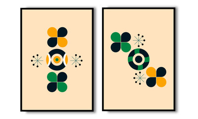 Set two of abstract mid century contemporary poster. Collection of aesthetic vintages wall art. Good for wallpaper, cover, and wall print. Vector illustration