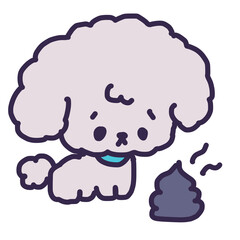 うんちをして困った顔で眺めているプードルの子犬（犬のマナー）
