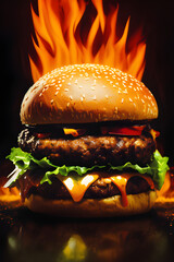 Big burger fire with A.I generative