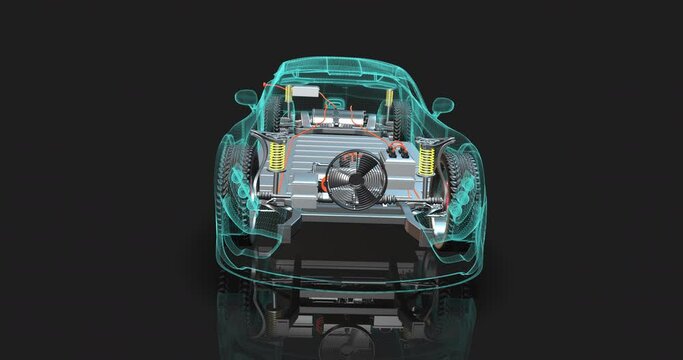 Efficient Driving. Electric Cars With Start-Stop Technology. Visible Interior Parts. 4K 3D Concept Animation.