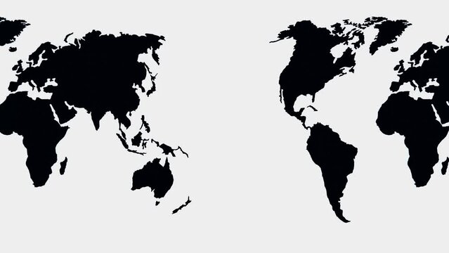black world map rotates on a white background. looped animation. 3d render