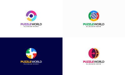 Set of Puzzle world logo designs concept vector, Education puzzle logo, Kids logo symbol