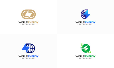 Set of World energy Electricity logo template, Planet Circle Thunder Logo Vector Design Illustration