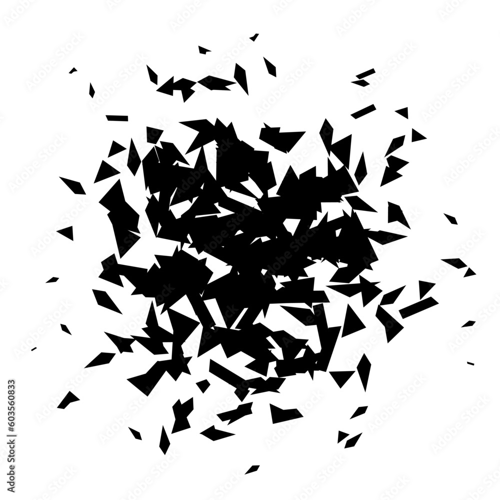 Leinwandbilder debris and shatters radial shape. broken and wrecked specks, speckles and particles. black pieces ex