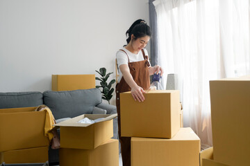 Modern female people in moving home apartment leisure indoor activity alone.