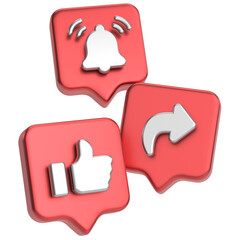 Like share and subscribe icons. 3D icon.