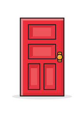 Single red door graphic vector illustration designed in simple flat cartoon style. Red wooden door.